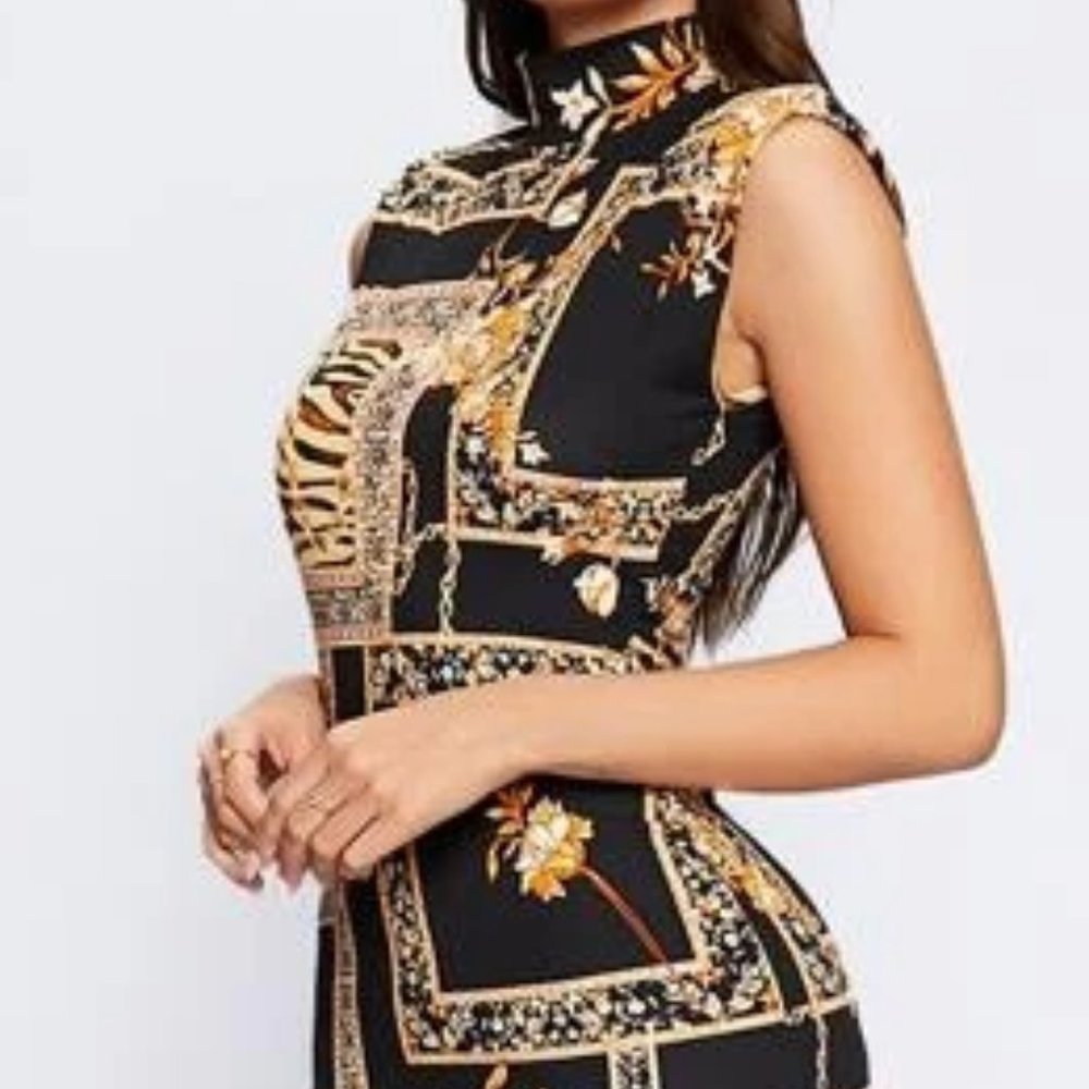 Black and Gold Mock Neck Bodycon Dress in M - Picture 3 of 3